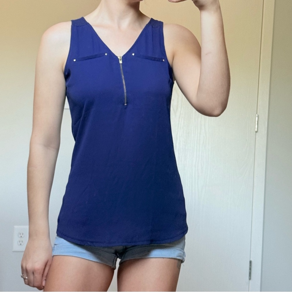 Cute Chic Blue Blouse Tank Top Express Extra Small